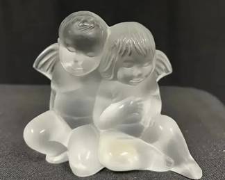 Lalique Frosted Crystal Cherub  Signed