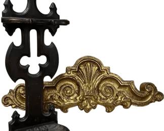 Vintage Wood Umbrella Stand  Gold Tone Pediment Wall Decor Set