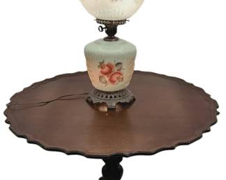 Vintage Flip Top Table And Hurricane Lamp