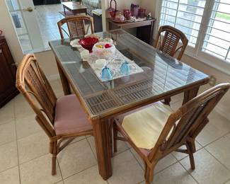 Ratan Glass Top Table with Chairs