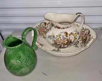 2 antique pitcher and bowl