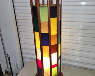 Mid century modern cylindrical sculpted spiked finial lamp