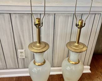 French Opaline Glass Table Lamps / Hollywood Regency