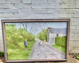 Village/Pastoral Scene, Original Oil Painting 