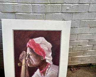 Woman with Pipe, Original with matting 