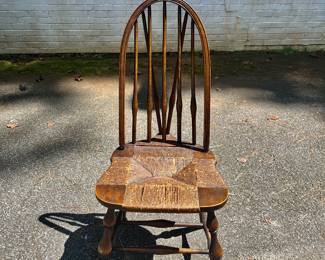 Windsor-Style Side Chair, woven rush seat, spindle back & structural brace rods