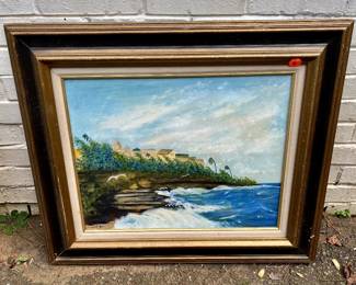 Coastal Landscape Oil Painting, Framed