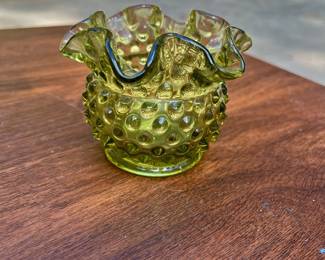 Fenton Green Hobnail Ruffled Rim