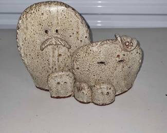 Owl family made of stone