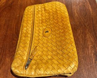 Bally Yellow Woven Leather Zipper Pouch