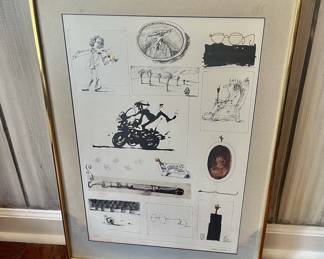 Litho, framed; Saul Steinberg's 1970 Six drawing Tables