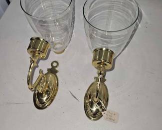 Brass 1970 wall sconces with glass globe