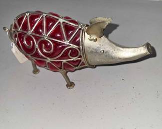 Rare red hand blown caged glass pig
