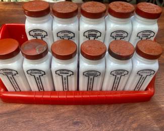Griffith's " Purified" milk glass spice jars