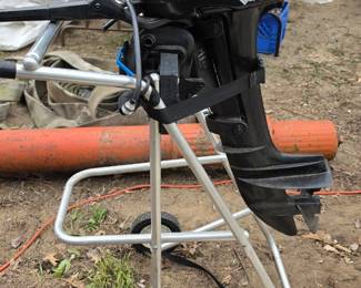 Outboard motor on stand