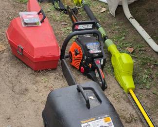 Poulan Pro chainsaw and Ryobi pole tool