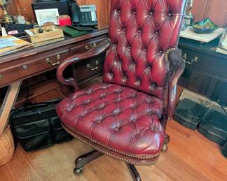 Leather office chair, glass office mat