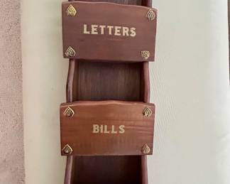 Vintage Wooden Wall Mail & Bill Organizer
