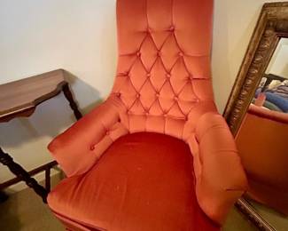 Vintage Tufted High-Back Lounge Chair – Coral/Orange
