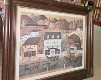 Framed Charles Wysocki-Style Americana Folk Art Print