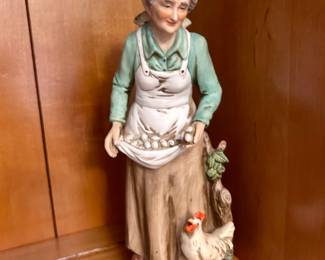Vintage Porcelain Farm Woman with Chicken Figurine
