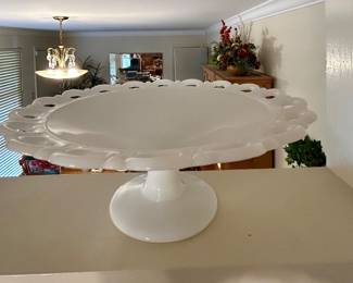 Vintage White Milk Glass Pedestal Cake Stand