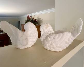 Pair of Vintage White Milk Glass Birds
