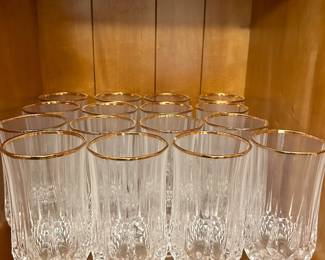 Set of Vintage Gold-Rimmed Crystal-Style Stemware