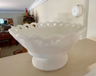 Vintage White Milk Glass Pedestal Bowl