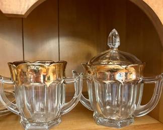 Vintage Glass Sugar & Creamer Set with Gold Trim