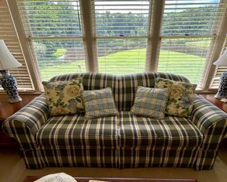 Traditional Plaid Upholstered Loveseat – Made in USA