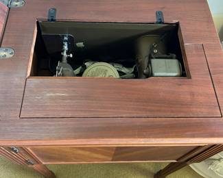Vintage Sewing Machine in Mahogany Furniture Cabinet