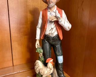Vintage Porcelain Farmer with Rooster Figurine