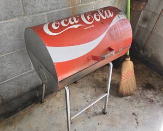 Vintage Coca-Cola Barrel-Style Metal Cooler on Stand