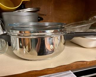 Vintage Stainless Steel Cookware Set with Glass Lids