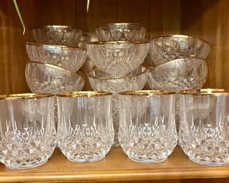 Vintage Gold-Rimmed Cut Glass Drinkware & Dessert Bowls