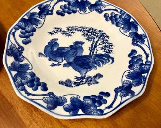 Blue & White Rooster & Grape Decorative Plate