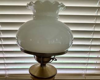 Vintage-Style Brass & Milk Glass Electric Hurricane Lamp