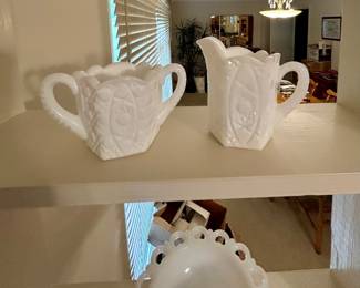 Vintage White Milk Glass Sugar & Creamer Set