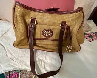 Vintage Woven Handbag with Leather Trim