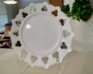 Vintage White Milk Glass Openwork Serving Plate