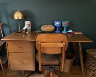 Paul McCobb desk w/ misc decor items