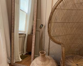 mirror, gourd basket, peacock chair