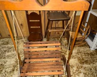 Doll size wood swing