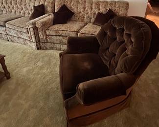 Brown over stuffed chair
