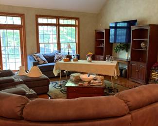 Sectional NFS; coffee table $40; TV NFS; bookcases $50 each