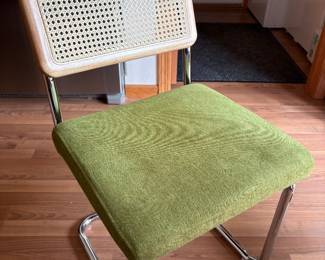 Set of 4 Metal chairs with green fabric seats
