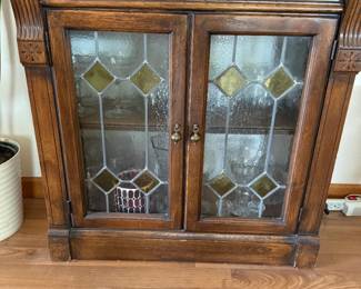 Wood Cabinet with Stained Glass Doors