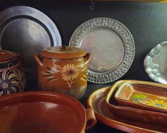 Vintage Mexican pottery and pewter