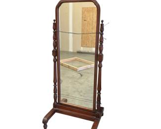 Lot #12 - Antique Solid Wood Cheval Floor Mirror with Ornate Carved Details